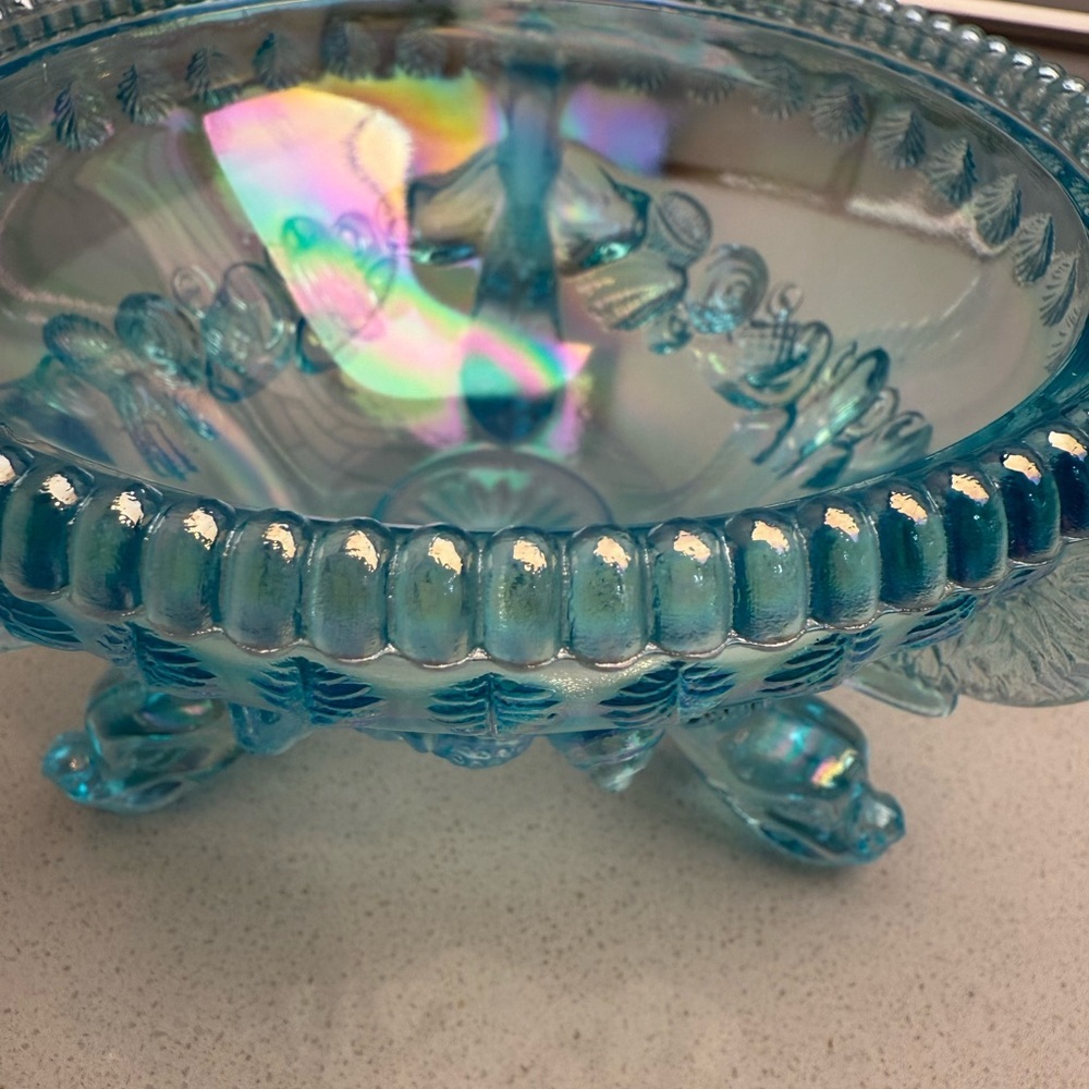 Vintage Westmoreland Argonaut Shell Brandywine Blue Opalescent Candy Dish - Picture 7 of 13